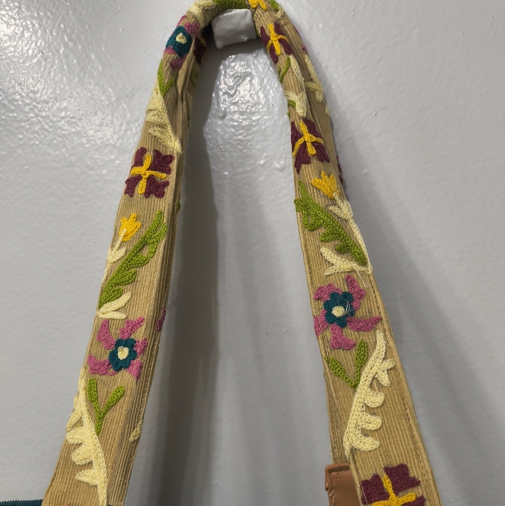 Purva Hand Made Floral Embroidered Green Corduroy Tote Bag Bobo Workwear Hippie - Picture 3 of 15